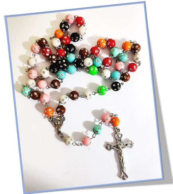 6mm Colourful rosary with diamante pitted effect.