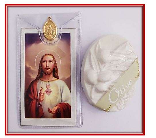 Sacred Heart Olive Soap - with prayer card and medal