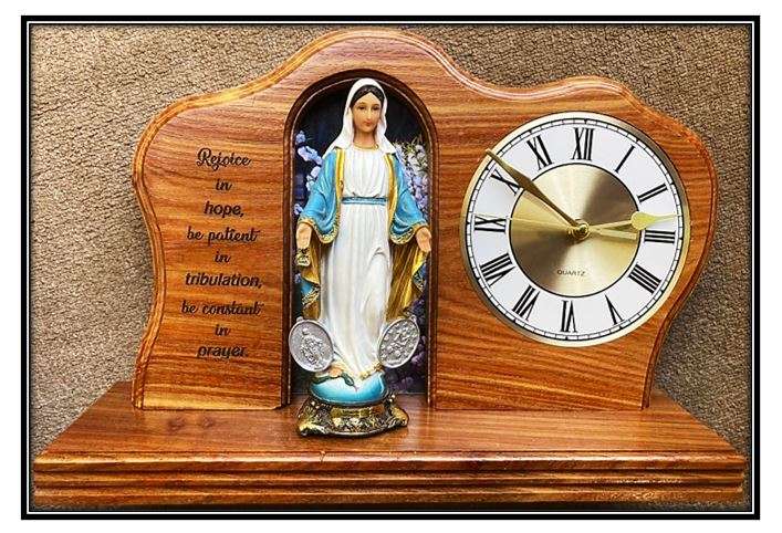 Stunning Wooden Clock with Our Lady of the Miraculous Medal