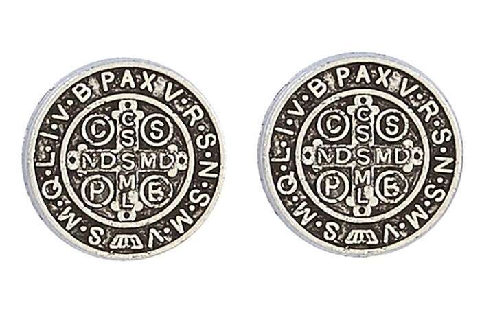 Silver St Benedict Medal Earrings