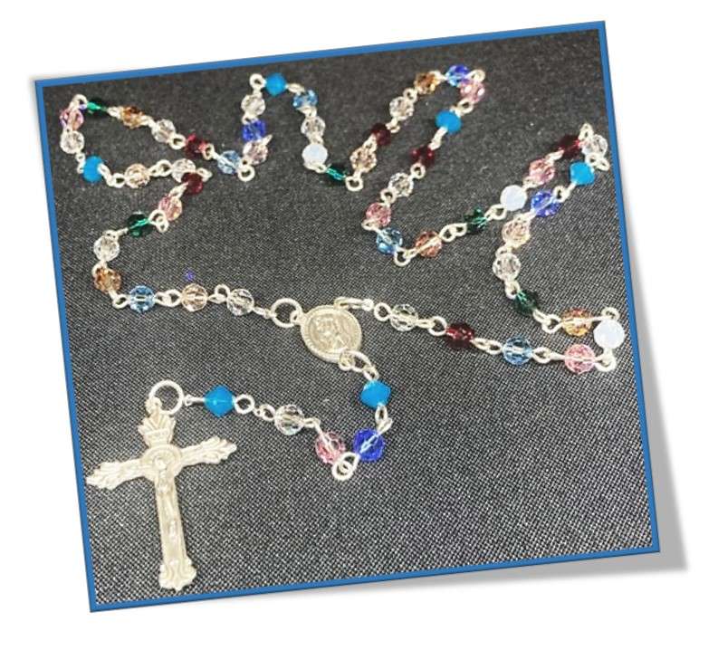 Genuine Preciosa Crystal Rosary Set in Sterling silver- Multicoloured