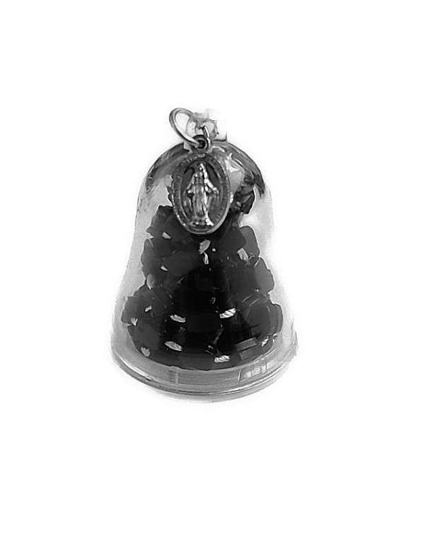 Black Miraculous Medal cord Rosary in domed container