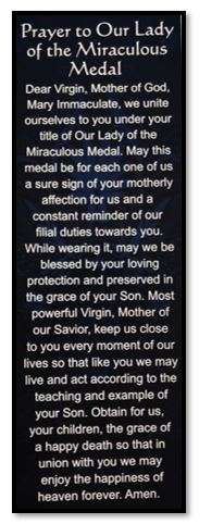 Prayer to our Lady of the Miraculous Medal Bookmark
