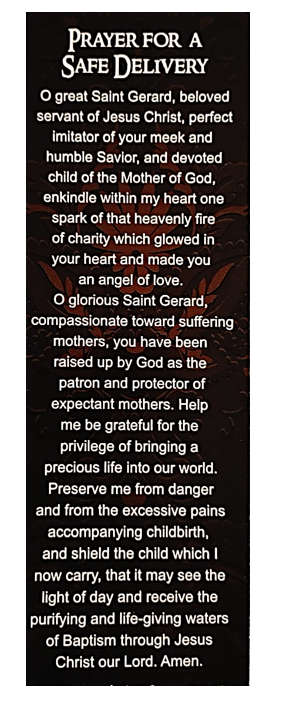 St Gerard Prayer for a Safe Delivery Bookmark