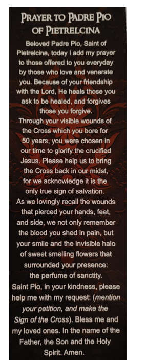 Padre Pio, Hear My Prayers bookmark