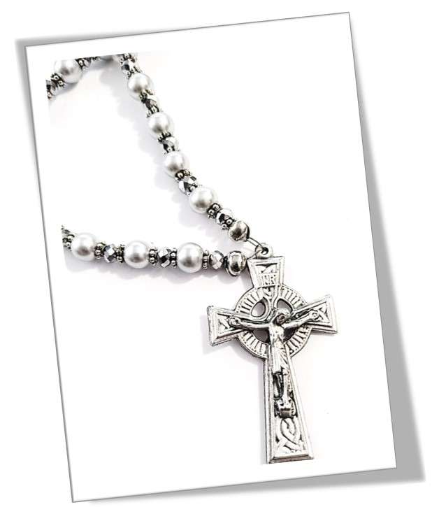 The Breton / Celtic Chaplet in Silver Faux pearls