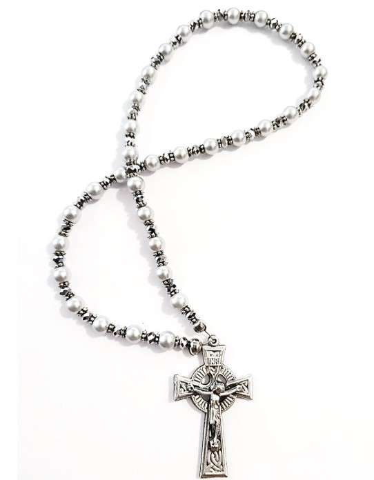 The Breton / Celtic Chaplet in Silver Faux pearls