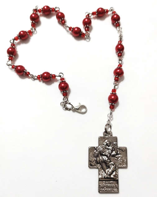 St Christopher car - auto chaplet - red