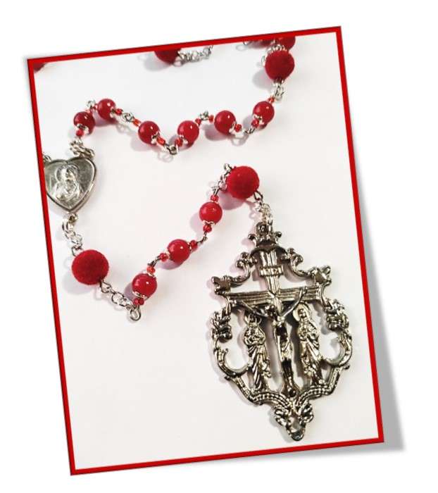 Chaplet of the Sacred Heart of Jesus - Red glass & Pom Pom - Limited Edition