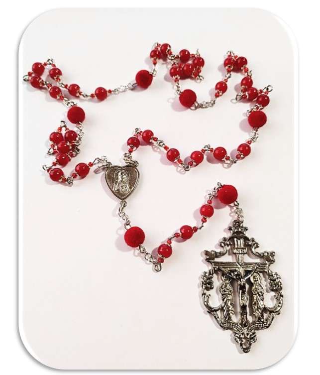 Chaplet of the Sacred Heart of Jesus - Red glass & Pom Pom - Limited Edition