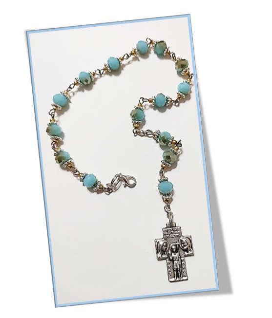 St Christopher Car Chaplet - Austrian Crystal in golden blue