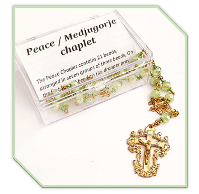 Peace Chaplet in Mint Green crystal - Gold