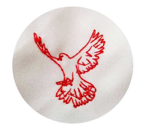 White mask with Embroidered Red Dove  - Confirmation
