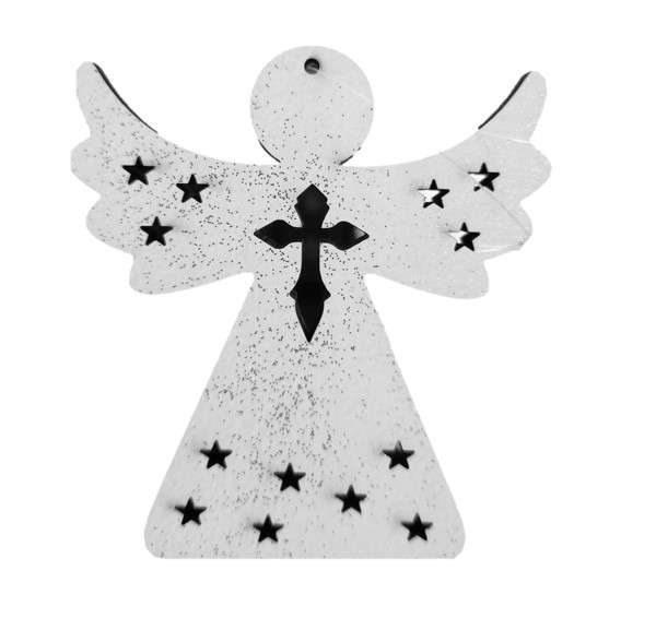 Hanging Wooden "Cross" Angel with Mirror backing - 8cm