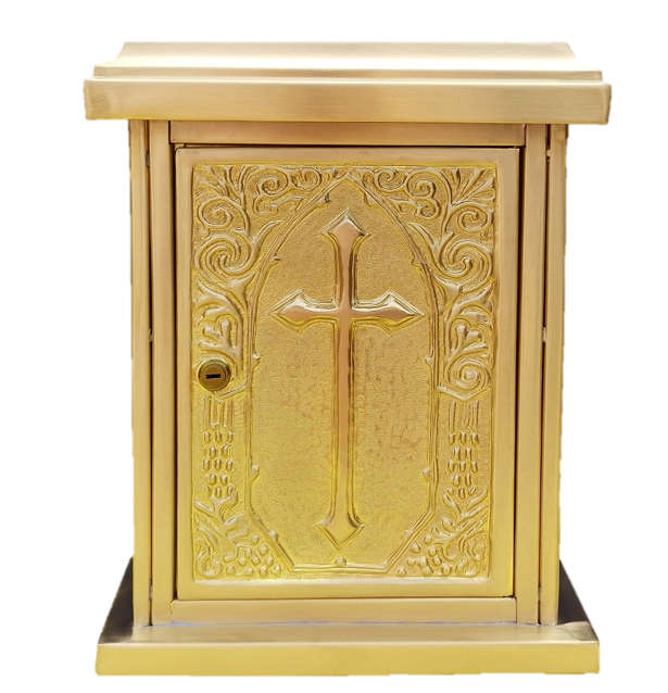 Solid Brass Tabernacle - 30 x 30 x 40cm - Cross Design