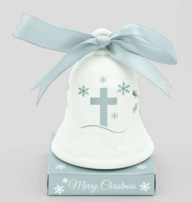 Christmas Ceramic Bell - 7cm - Cross - silver