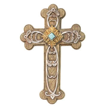 Cross Brown And Teal (Polystone Cross)