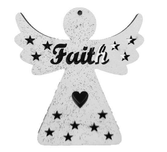 Hanging Wooden "Faith" Angel with Mirror backing - 8cm