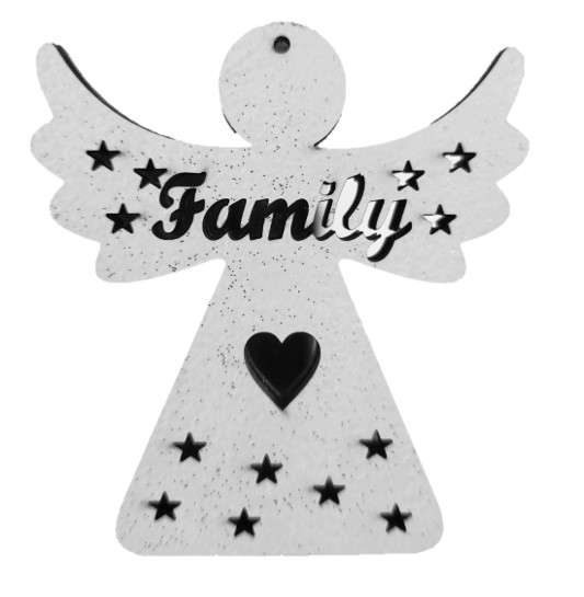 Hanging Wooden "Family" Angel with Mirror backing - 8cm