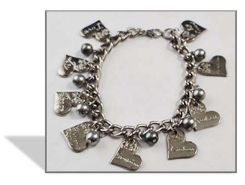 Fruits of the Holy Spirit Charm Bracelet with Grey glass faux pearls