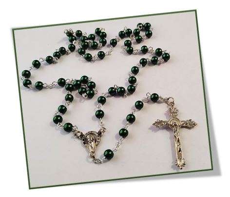 Bottle Green Faux Glass 6mm Pearl Rosary