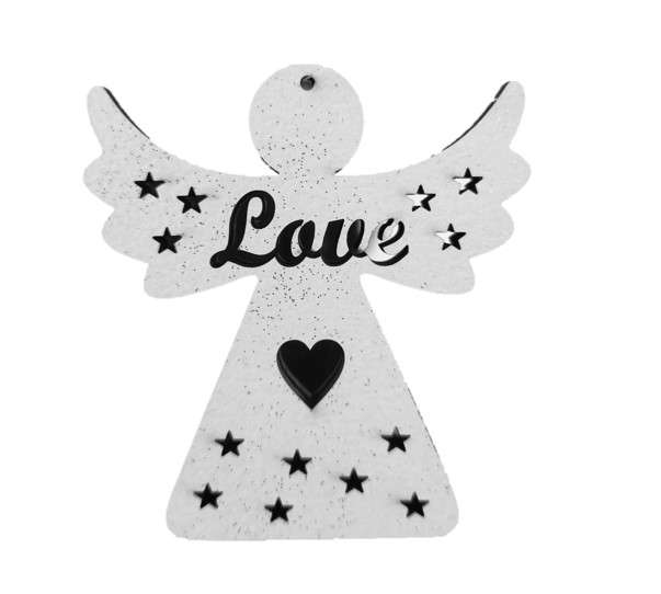 Hanging Wooden "Love" angel with Mirror backing - 8cm