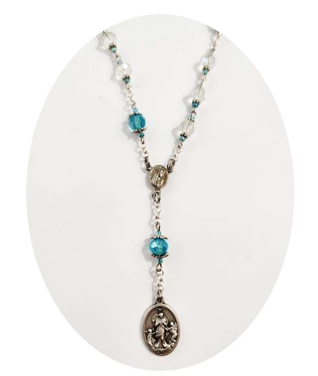 Our Lady Undoer of Knots Chaplet in Blue & Crystal