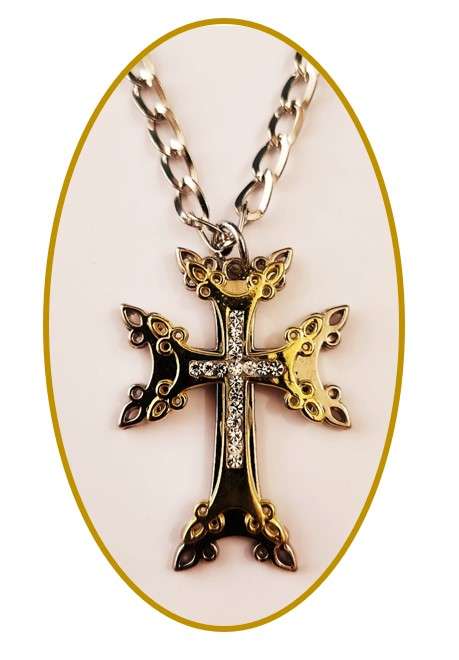 Two Tone Pectoral Cross with Diamante on 70cm Chain
