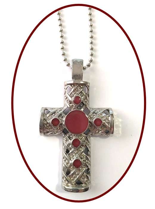Pectoral Cross - 8cm With Red Inlay & 60cm Ball Chain