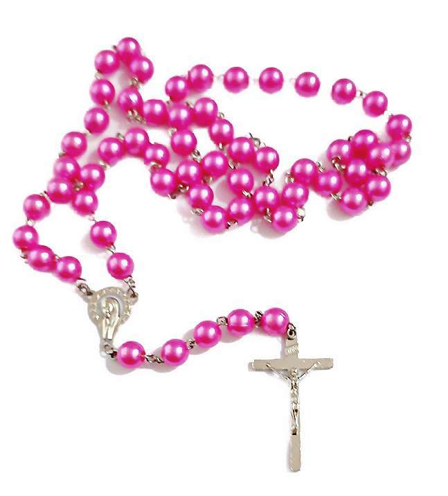 Bright Pink Faux Pearl Rosary