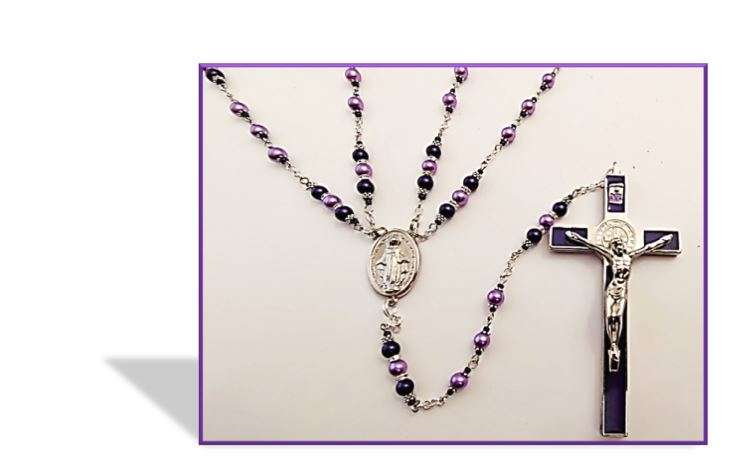 Purple faux glass pearls -  Family of 4 Rosary - St Benedict