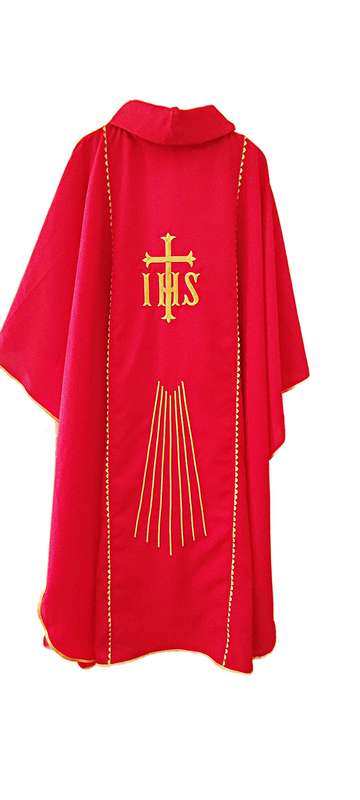 Red Chasuble with Heart of Jesus in golds and projecting Rays