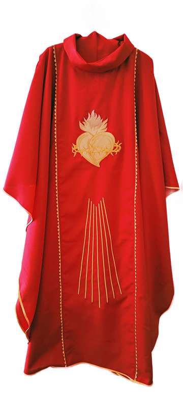 Red Chasuble with Heart of Jesus in golds and projecting Rays