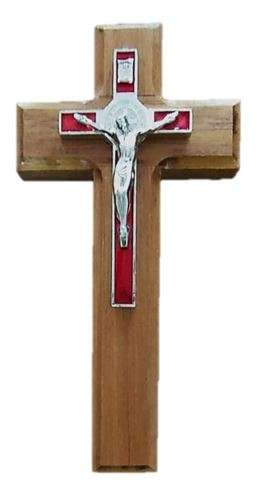 16cm St Benedict Metal crucifix on Wooden Cross - Various Colours Available