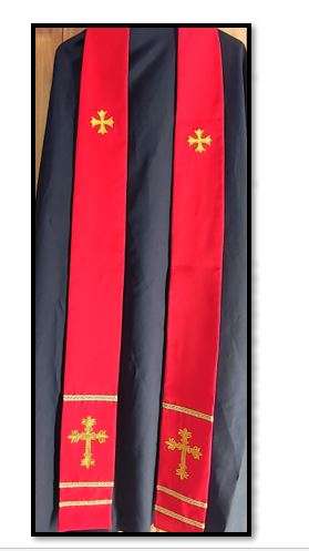 Red Two pointed Stole with Ornate Golden Embroidered Cross