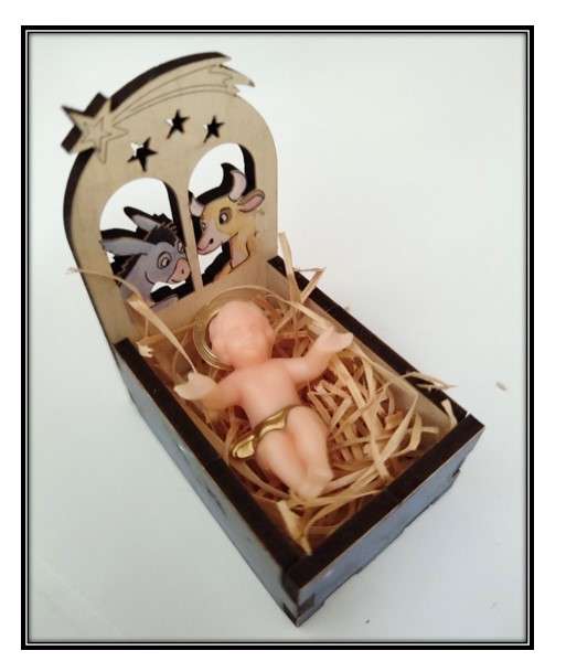 Minature Wood Crib with baby Jesus