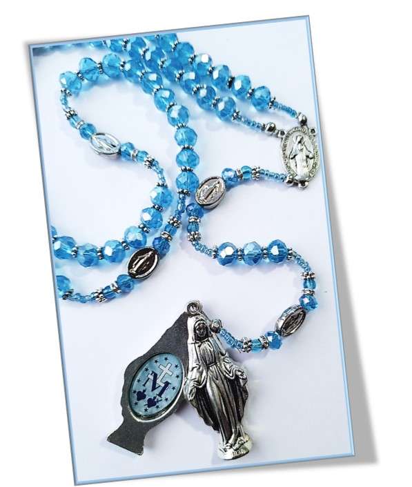 Miraculous Medal Rosary - Limited Edition - Blue Austrian Crystal Glass with MM mystery beads