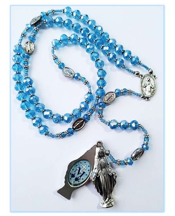 Miraculous Medal Rosary - Limited Edition - Blue Austrian Crystal Glass with MM mystery beads