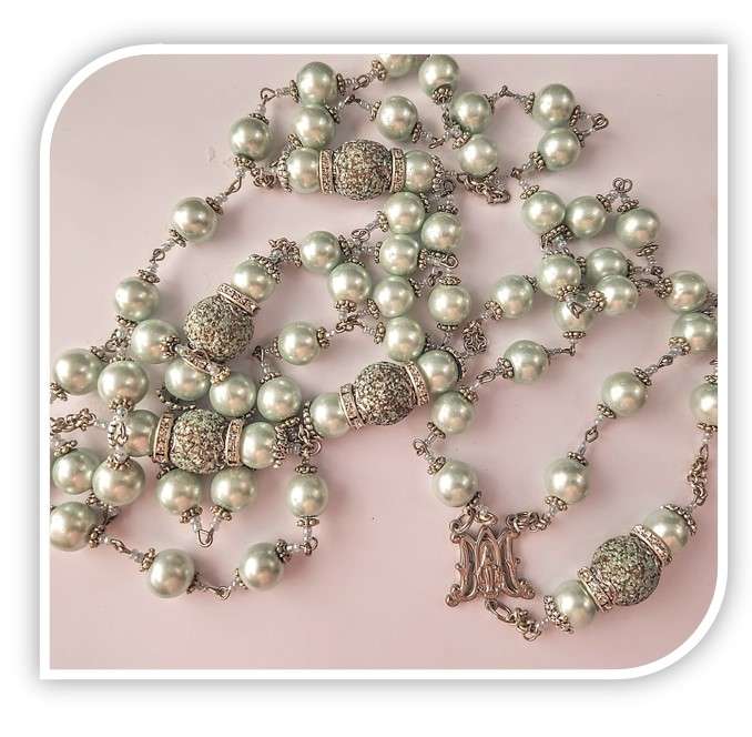 Pale Blue/Green Glass Pearl Wall Rosary