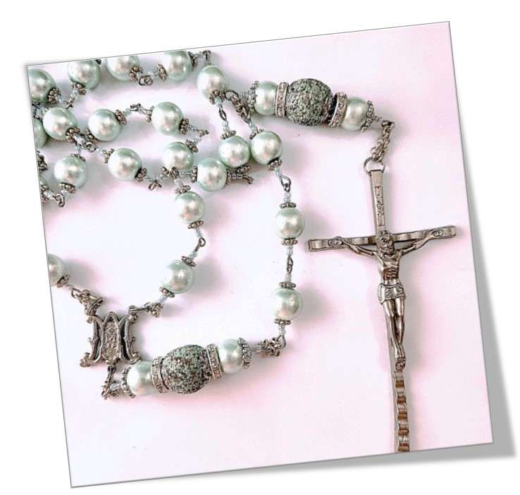 Pale Blue/Green Glass Pearl Wall Rosary