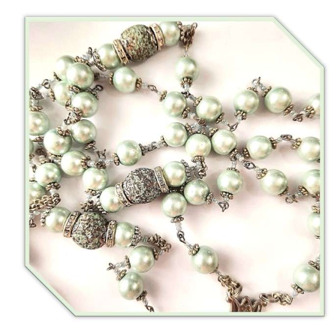 Pale Blue/Green Glass Pearl Wall Rosary