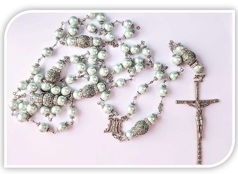 Pale Blue/Green Glass Pearl Wall Rosary