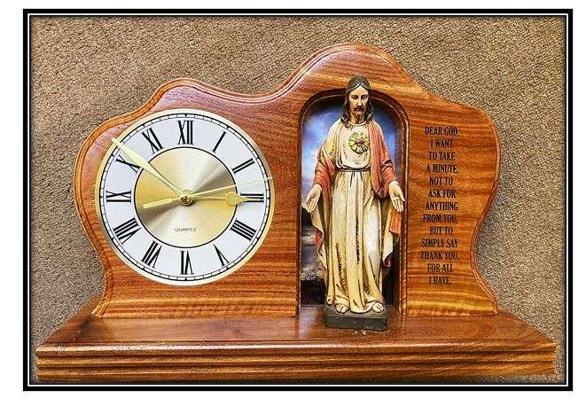 Stunning Wooden Clock with Sacred Heart of Jesus