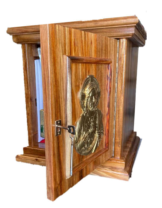 Wooden Tabernacle With Jesus Sacred Heart Relief In Gold