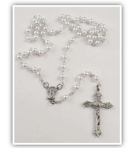White faux Pearl Rosary