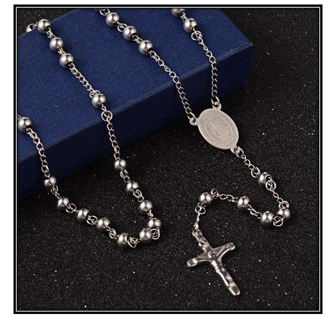 6mm Stainless Steel Rosary with St Benedict Centre