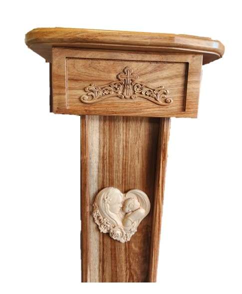 Baptism Font in Solid Kiaat & Beech Wood with Shelving at the Back