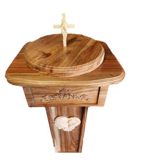 Baptism Font in Solid Kiaat & Beech Wood with Shelving at the Back