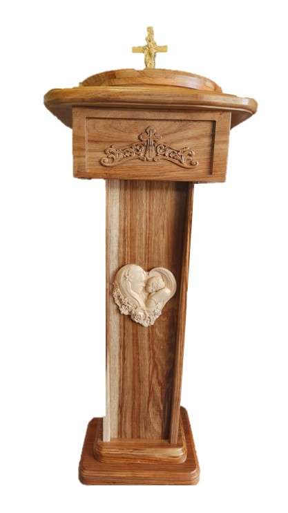 Baptism Font in Solid Kiaat & Beech Wood with Shelving at the Back