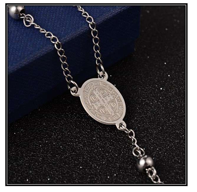 6mm Stainless Steel Rosary with St Benedict Centre
